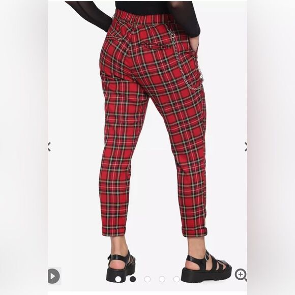 Hot Topic Red Plaid Pants With Detachable Chain - Picture 2 of 5